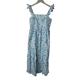 Draper James Blue Floral Smocked Ruffle Strap Dress
